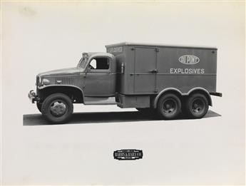 (TRUCKING AND TRANSPORT) Binder with 98 period photographs of commercial vehicles, several with decorative signage.